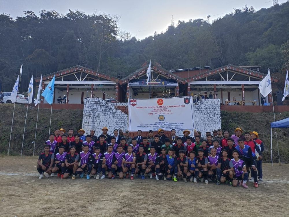 Closing guest Kevipodi Sophie, MLA, 14th Southern Angami-I AC along with winners during 62nd SASA meet cum 3rd Edition Dzükou Cup 2024 at Kimipfuphe Ground, Kigwema on February 10. (Morung Photo)